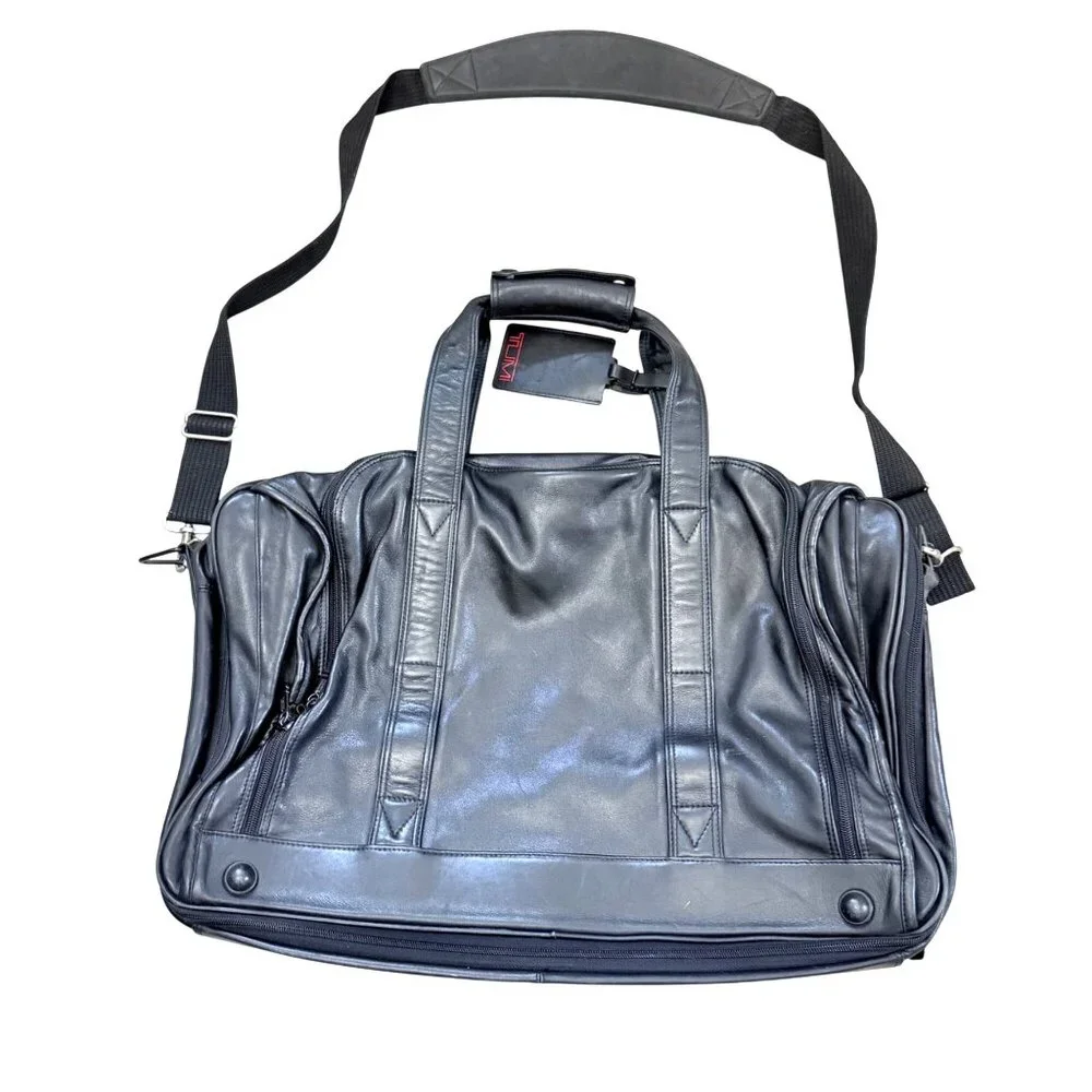 Tumi Unisex Adult Duffle Weekender Bag Black Leather Expandable 978D3 RARE